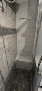 a shower with a glass door in a bathroom at Lux Apartman Stojanović in Belgrade