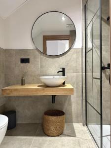un baño con lavabo y espejo en Lemos Agra, en Monforte de Lemos
