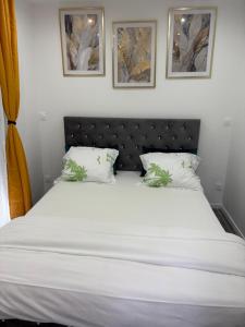 a bedroom with a large white bed with two pillows at Studio moderne in Salles