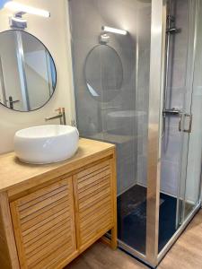 a bathroom with a sink and a shower at Le Parisien in Le Mans