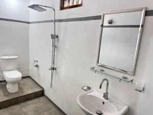 ein Badezimmer mit Toilette, Waschbecken und Spiegel in der Unterkunft TravelLodge Eco in Arugam Bay + 43 Fotos