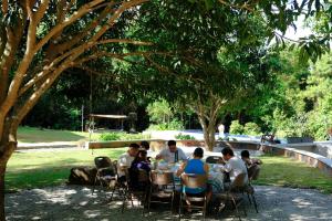 a group of people sitting at a table under a tree at The Weekend Farmer in Alfonso