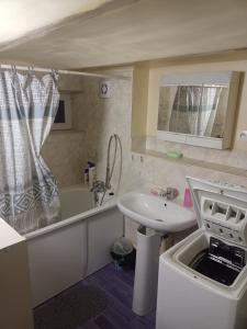 un piccolo bagno con lavandino e vasca di Appartement avec terrasse 100m plage a Berck-sur-Mer