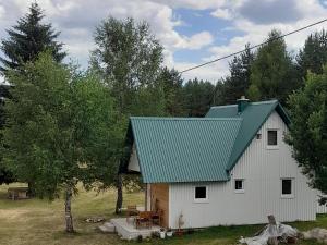 a white house with a green roof at Holiday Home Krejović in Žabljak