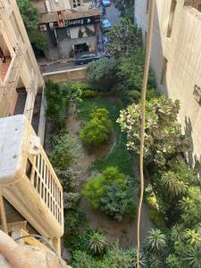 an overhead view of a garden with plants and a staircase at Zamalek cosy house in Cairo