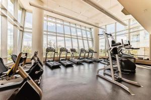 a gym with a row of treadmills and ellipticals at 17th Avenue Paranomas Escape in Calgary
