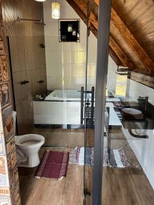 un baño con inodoro y bañera en CHALÉS VILA RICA - Bar do Ricardo, en Ouro Preto