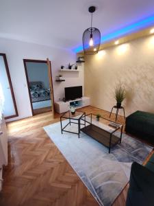 a living room with a couch and a tv at Apartman Stay 23 with Free parking in Smederevo