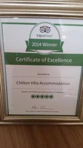 a framed picture of a certificate of excellence at Chilton Villa B&B in Sandwich