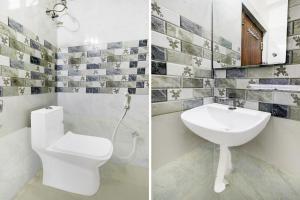 two pictures of a bathroom with a toilet and a sink at Super Collection O DLF CyberCity Hyderabad Formerly Key Suites in Kondapur
