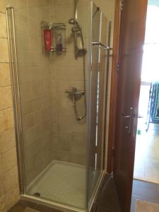 e bagno con cabina doccia in vetro. di Miriam Short Term Rental a Nazareth