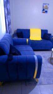 a blue couch sitting in a living room at Blissful homes in Ruiru