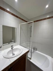 a bathroom with a sink and a shower and a tub at Studio dans le vieil Antibes in Antibes