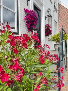 a bunch of pink flowers on the side of a house at De Witte Gans in Ootmarsum