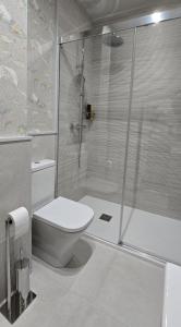 a bathroom with a shower and a toilet in it at Maruja Rural 2 in Sober