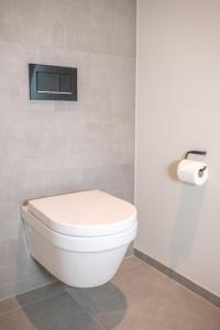 a bathroom with a toilet and a roll of toilet paper at Schäfle Feldkirch-Altenstadt in Feldkirch