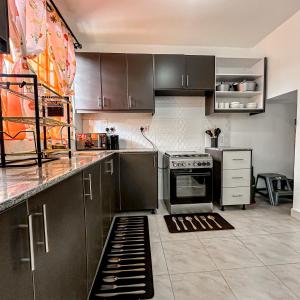 a kitchen with stainless steel cabinets and a stove at Anada Estate, Gikambura, Thogoto, Kikuyu, Kiambu County in Nairobi