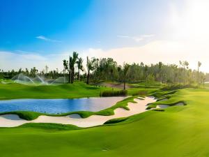 a view of a golf course with a pond at Forest City Golf Villa by Avery at Johor #Home Party#Located in Golf Resort#Free Parking#中英文房东 in Johor Bahru +77 photos