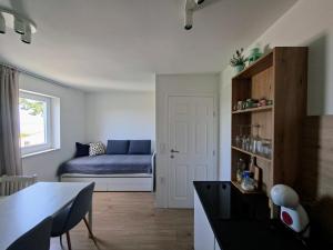 a kitchen and living room with a couch in a room at Casa di Castello in Mali Lošinj