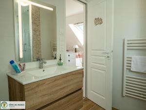 un bagno con lavandino e specchio di Le Pigeonnier du Mas de Salles a Lugan Altre 36 foto
