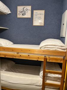 a bunk bed in a room with a blue wall at Le flocon in Allos +20 photos