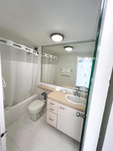 une salle de bains avec toilettes, lavabo et miroir dans l'établissement Shine Suites Studio 11, à Miami Beach