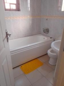 a white bathroom with a tub and a toilet at Delta Executive Inn in Salidiro