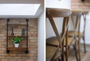 two photos of a stool and a brick wall at The Granville 4 bedroom house sleeps 7 in York