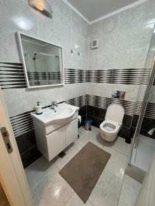 un baño con lavabo e inodoro en Beside Airport New, en Otopeni