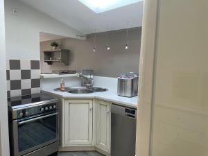 a small kitchen with a sink and a stove at Maison Revenu in Jalogny