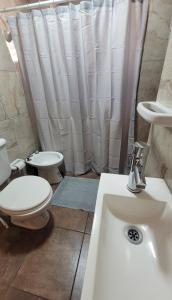 a bathroom with a toilet and a sink and a shower at Depto por día in San Luis