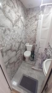 a bathroom with a white toilet and a sink at SKY Apartments in Kruševo