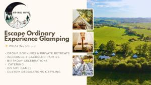eine Collage mit Fotos mit einem Bild eines Hauses in der Unterkunft Glamping Hive in Čmeliny