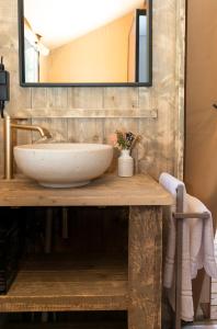 a bathroom with a sink and a mirror at Etna Glamping in Milo