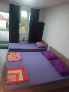 a bedroom with two beds and a window at Hris-An in Star Dojran