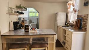 a kitchen with a counter top and a refrigerator at Caribbean Dream Vacation Property 8 in Reduit