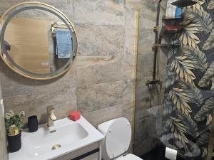 a bathroom with a toilet and a sink and a mirror at Flor De Sal Villa in San Pedro del Pinatar +12 photos
