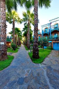 a walkway with palm trees and a building at Jasmin Beach Hotel in Gümbet