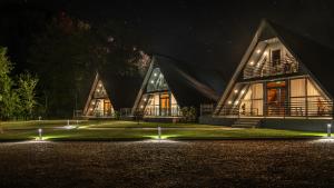 a house at night with lights on the lawn at Filframes in Groşi