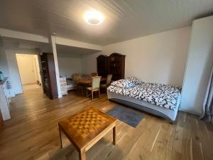 En eller flere senge i et værelse på Beautiful apartment & pool Black Forest Häusern 5 people + 14 billeder