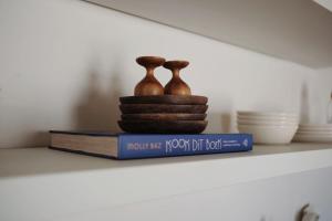 two vases on top of a book on a shelf at Nubia Suites - Boutique luxury appartments in Otrobanda - UNESCO area in Willemstad