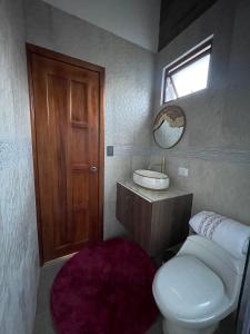 a bathroom with a toilet and a sink and a mirror at Quinta Elvira Rose in Checa +13 photos