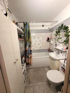 a bathroom with a tub and a toilet and a sink at Oxy appart in Ventspils