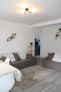 a living room with a bed and a couch at Les Erables Appart - 3 chambres - Spacieux et moderne avec balcon, parking et wifi in Saint-Jean-de-la-Ruelle