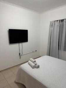 a bedroom with a bed and a flat screen tv at DPTO BOULEVARD GALVEZ CON COCHERA, Santa Fe in Santa Fe