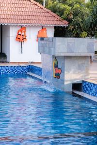 a water slide in the middle of a swimming pool at Mango Resort Washi Hills in Kolhapur