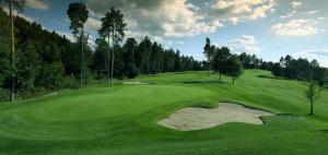 a lush green golf course with a hazard sqor at Rozina Vacation House in Pliskovica