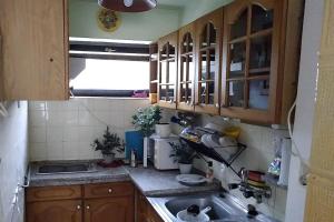 Η κουζίνα ή μικρή κουζίνα στο Árnyas, nyugodt apartman Siófokon nagy kerttel