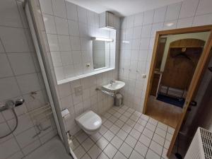 a bathroom with a toilet and a sink at Fewo-32-Hauke in Orth