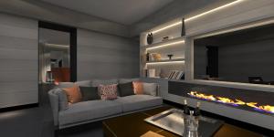 a living room with a couch and a fireplace at Orazio Palace Hotel in Rome
